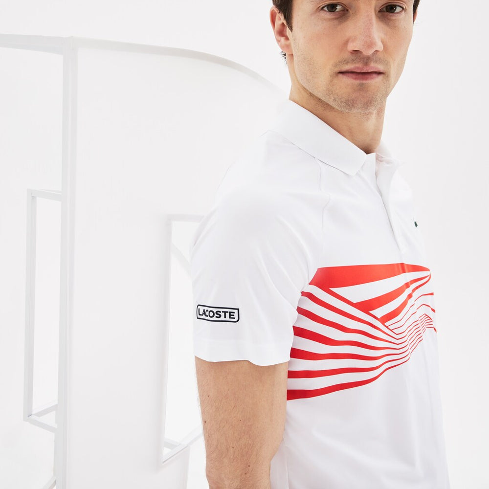 Mens   SPORT Novak Djokovic Collection Tech Jersey Polo | Lacoste White / Red • Urk