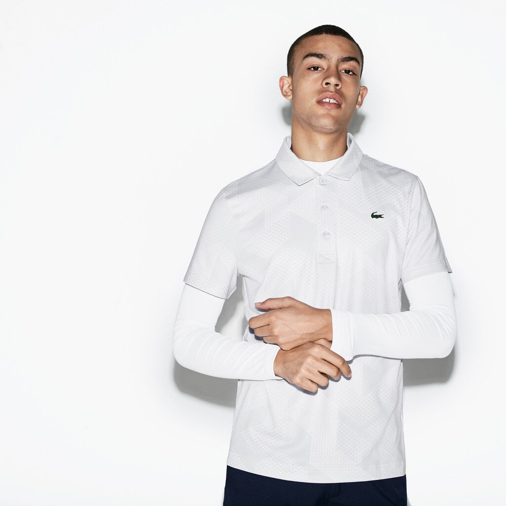 Mens   SPORT Technical Stretch Jersey Golf Polo | Lacoste Light Grey / White • A2K
