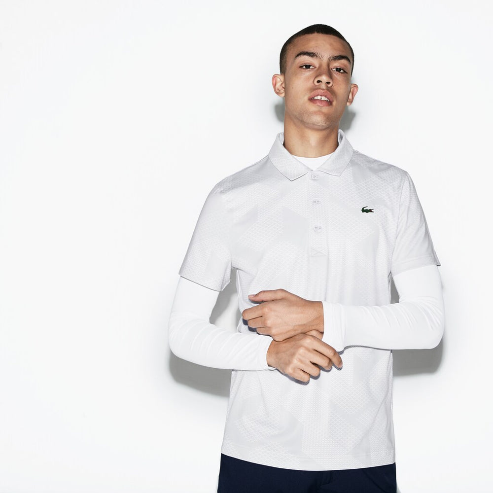 Mens   SPORT Technical Stretch Jersey Golf Polo | Lacoste Light Grey / White • A2K
