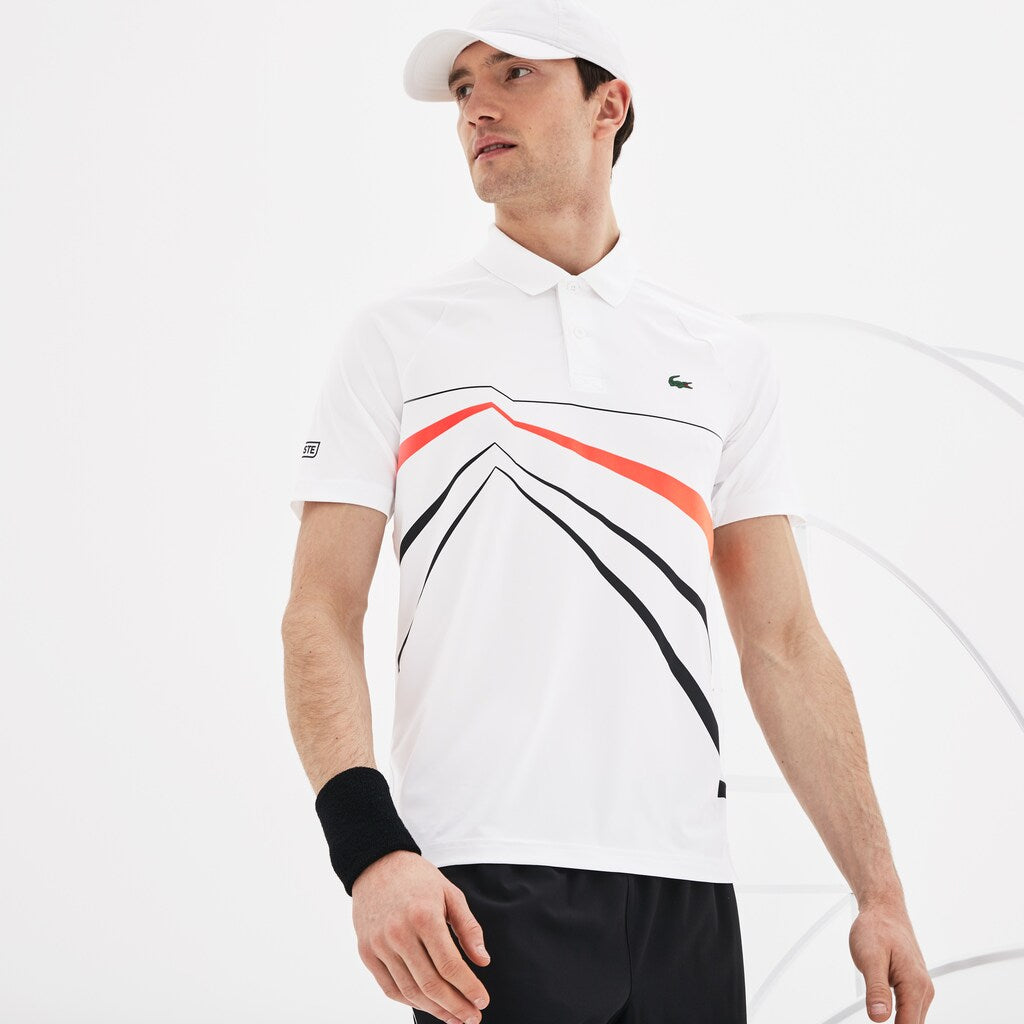 Mens   SPORT Novak Djokovic Stretch Polo | Lacoste White / Black / Red • 9Uz