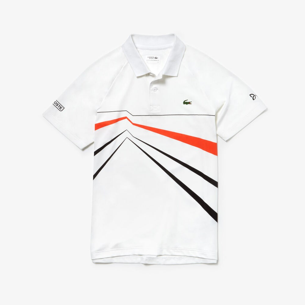 Mens   SPORT Novak Djokovic Stretch Polo | Lacoste White / Black / Red • 9Uz