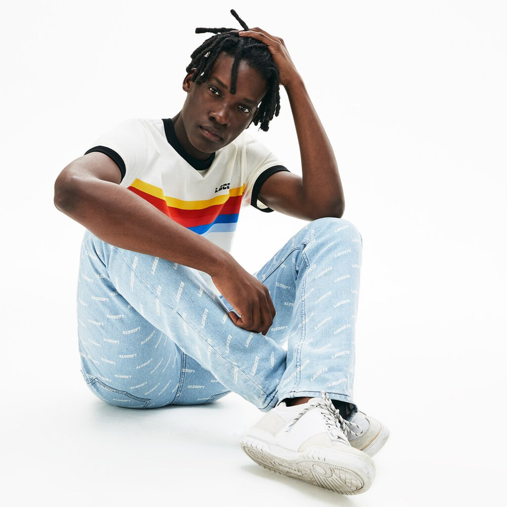 Mens   LIVE Printed Logo Jeans | Lacoste Blue / White • Sqp