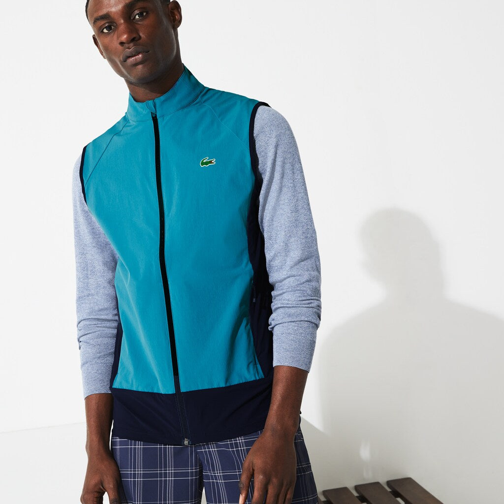 Mens    SPORT Colorblock Technical Taffeta Golf Quilted Vest | Lacoste Blue / Navy Blue • A4Y