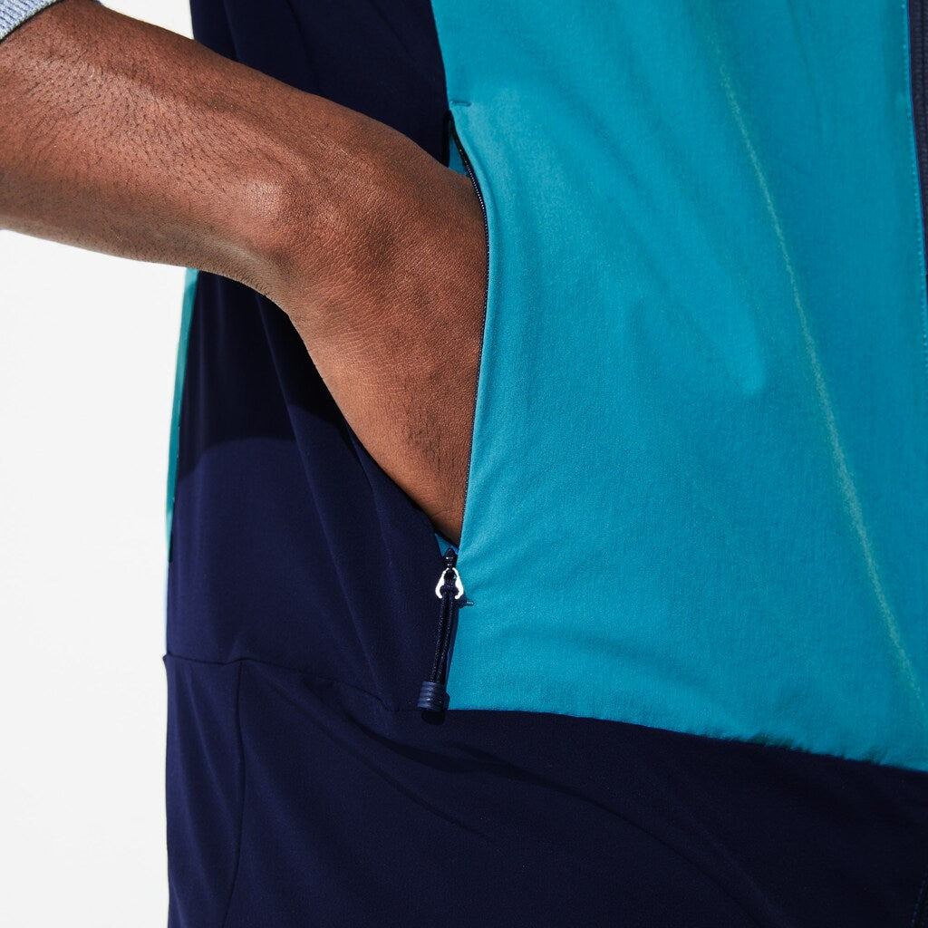 Mens    SPORT Colorblock Technical Taffeta Golf Quilted Vest | Lacoste Blue / Navy Blue • A4Y
