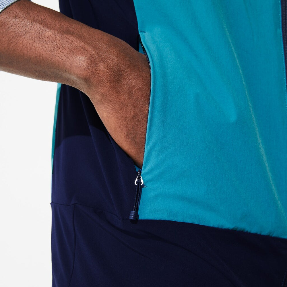 Mens    SPORT Colorblock Technical Taffeta Golf Quilted Vest | Lacoste Blue / Navy Blue • A4Y