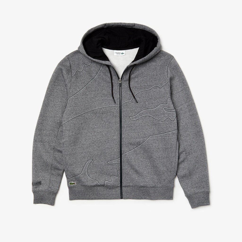 Mens   SPORT Oversized Croc Zip Fleece Sweatshirt | Lacoste Grey Chine / Black / Dark Grey / Black • 5Qu