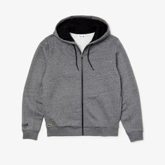 Mens   SPORT Oversized Croc Zip Fleece Sweatshirt | Lacoste Grey Chine / Black / Dark Grey / Black • 5Qu