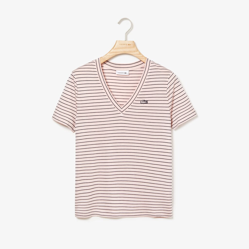 Womens Wo  V-neck Jersey T-shirt | Lacoste Light Pink / Navy Blue • 7Lq
