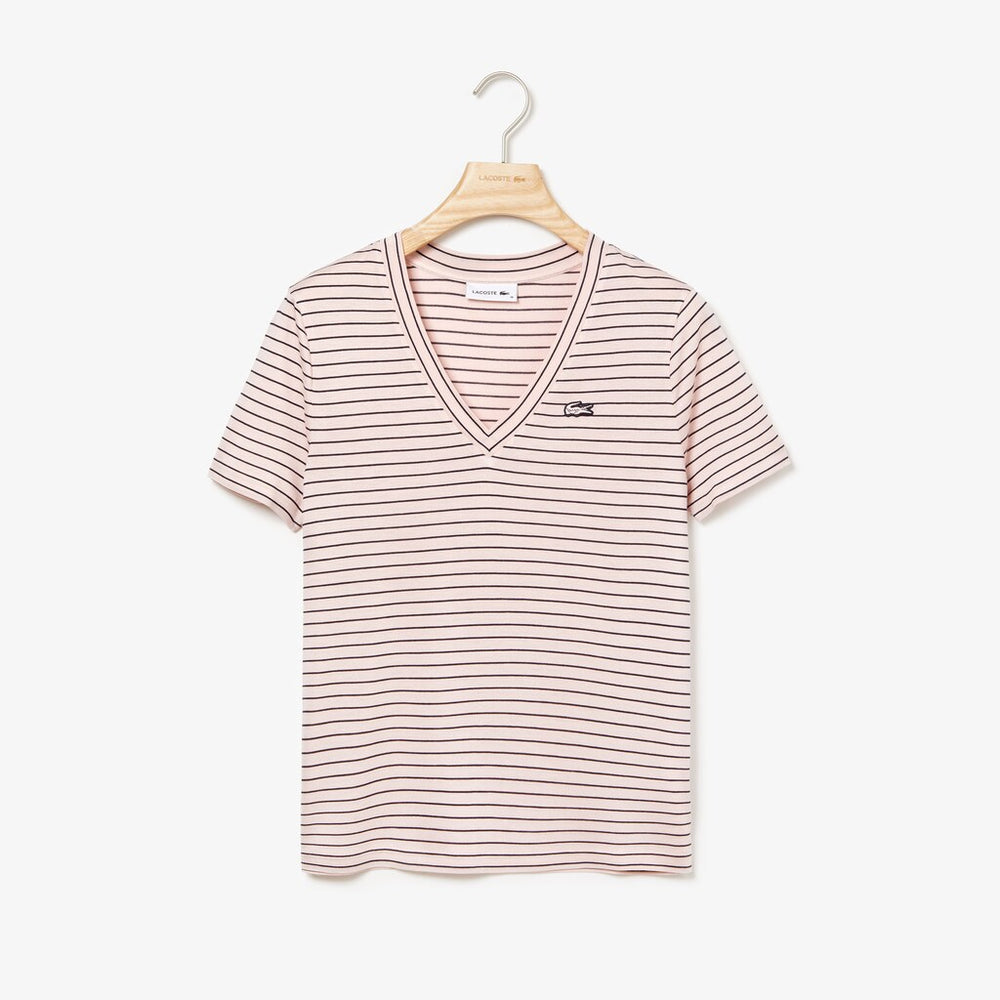Womens Wo  V-neck Jersey T-shirt | Lacoste Light Pink / Navy Blue • 7Lq