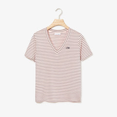 Womens Wo  V-neck Jersey T-shirt | Lacoste Light Pink / Navy Blue • 7Lq