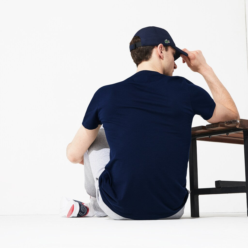 Mens   SPORT Crew Neck Tech Jersey T-shirt | Lacoste Navy Blue / White / Blue • 6Vh