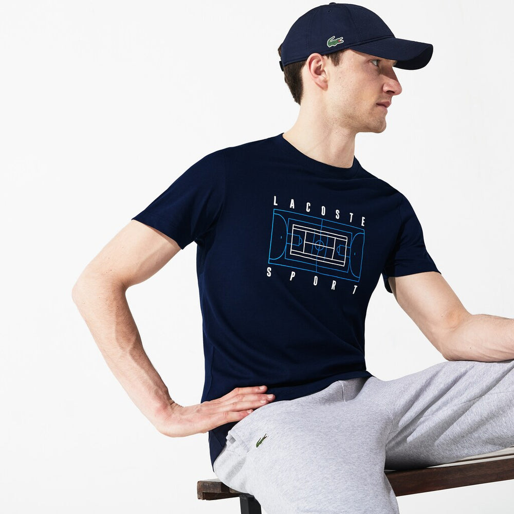 Mens   SPORT Crew Neck Tech Jersey T-shirt | Lacoste Navy Blue / White / Blue • 6Vh