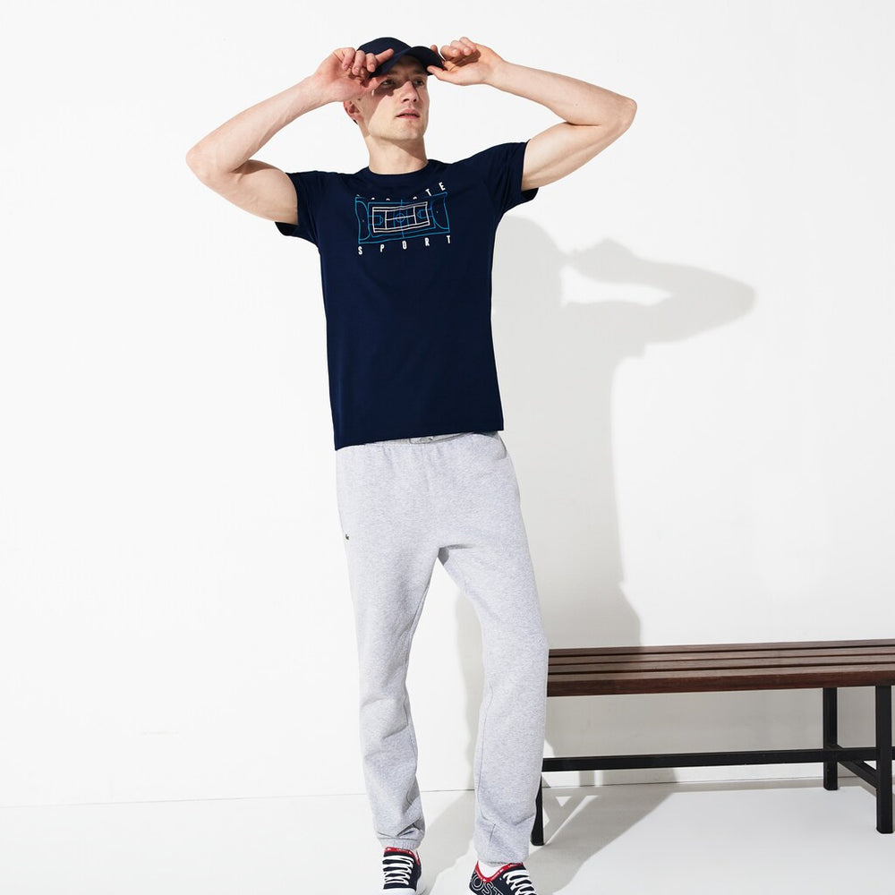 Mens   SPORT Crew Neck Tech Jersey T-shirt | Lacoste Navy Blue / White / Blue • 6Vh