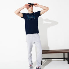 Mens   SPORT Crew Neck Tech Jersey T-shirt | Lacoste Navy Blue / White / Blue • 6Vh