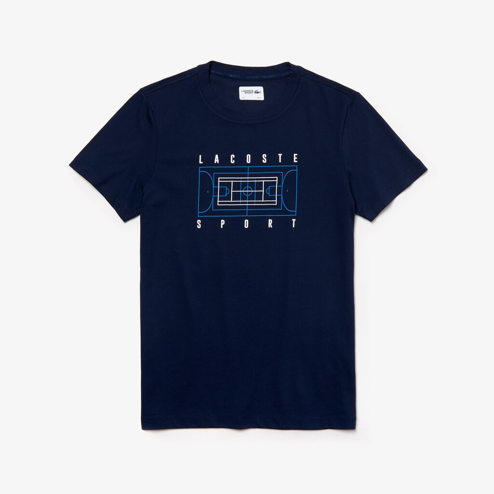 Mens   SPORT Crew Neck Tech Jersey T-shirt | Lacoste Navy Blue / White / Blue • 6Vh