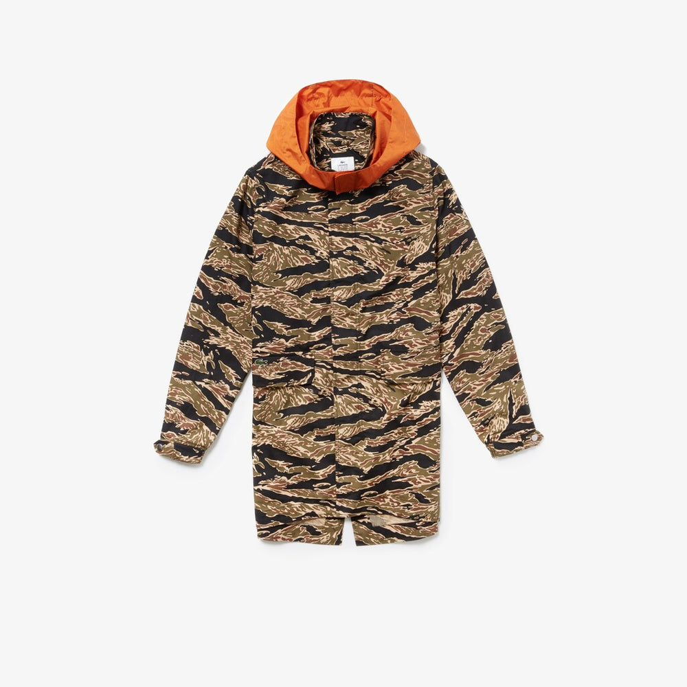 Mens Unisex LIVE Camouflage Parka | Lacoste Black / White • Kbr