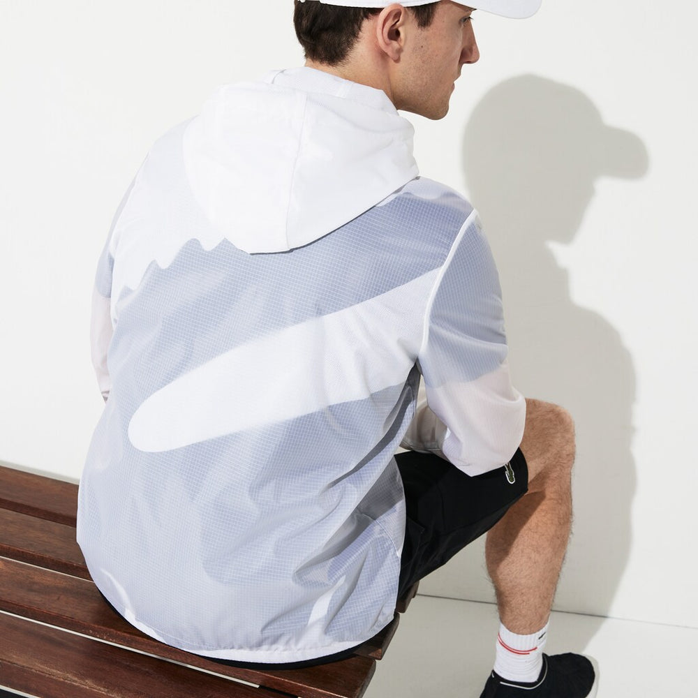Mens   SPORT Water-Resistant Windbreaker | Lacoste White / Black • Au8