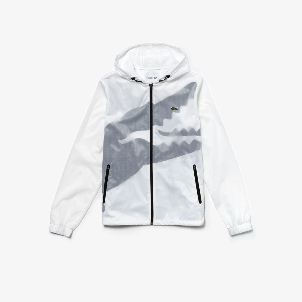 Mens   SPORT Water-Resistant Windbreaker | Lacoste White / Black • Au8