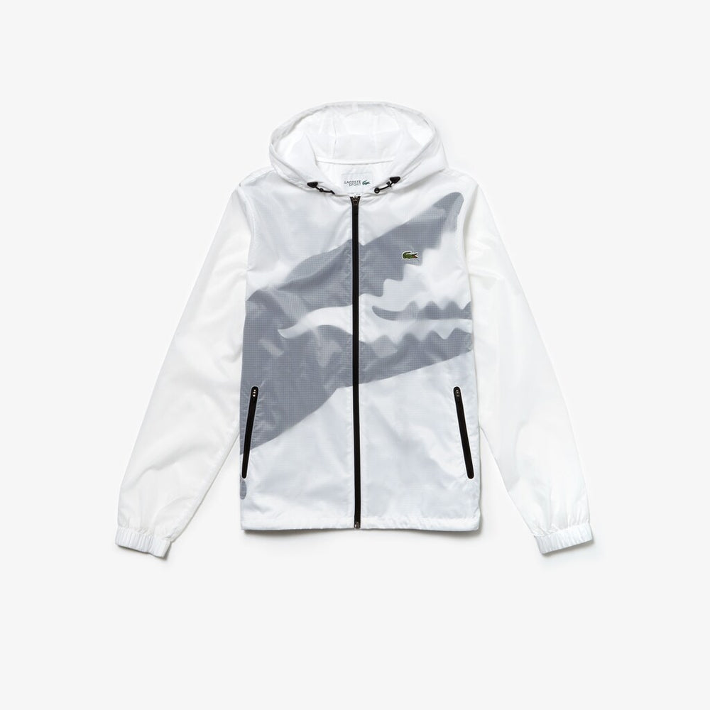 Mens   SPORT Water-Resistant Windbreaker | Lacoste White / Black • Au8