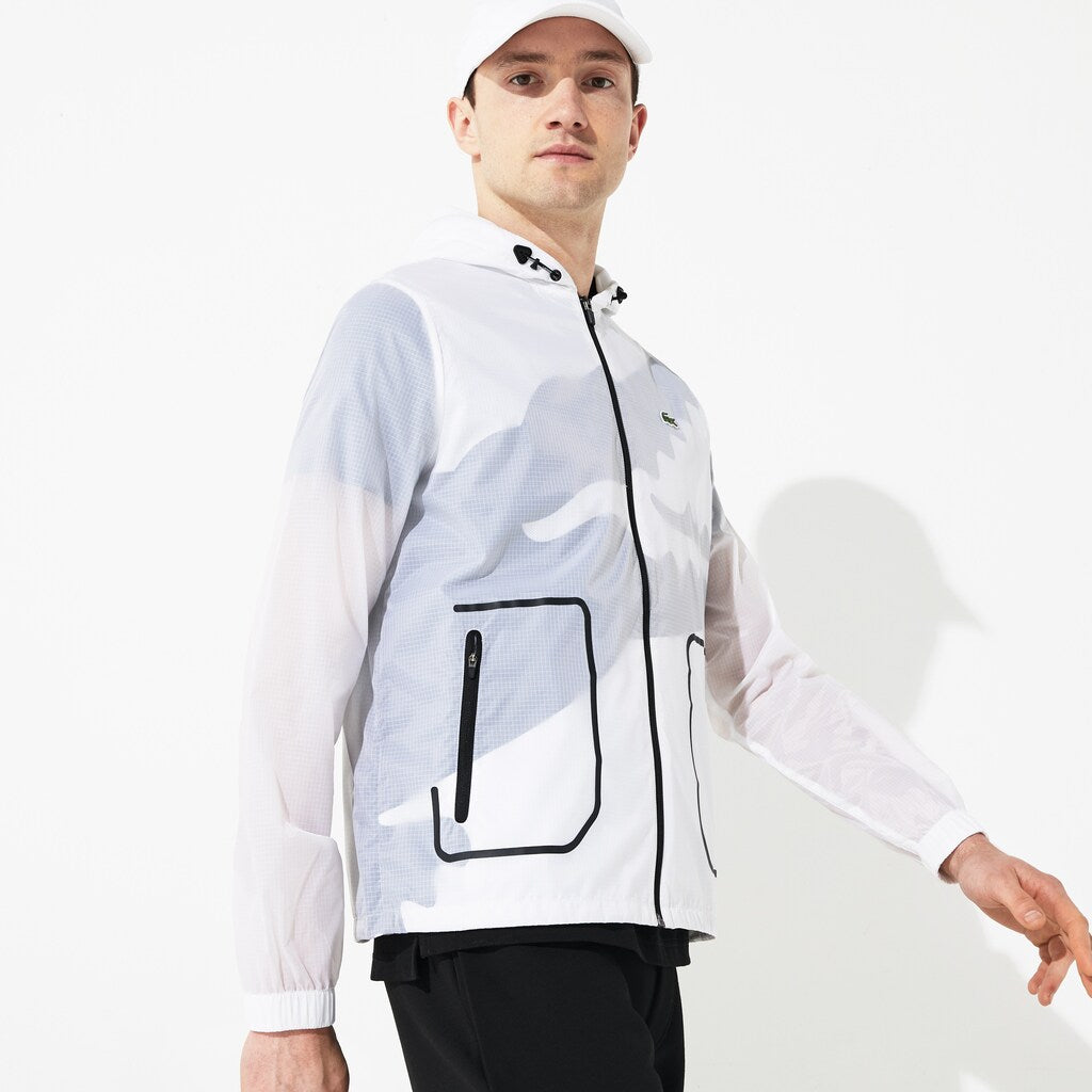 Mens   SPORT Water-Resistant Windbreaker | Lacoste White / Black • Au8