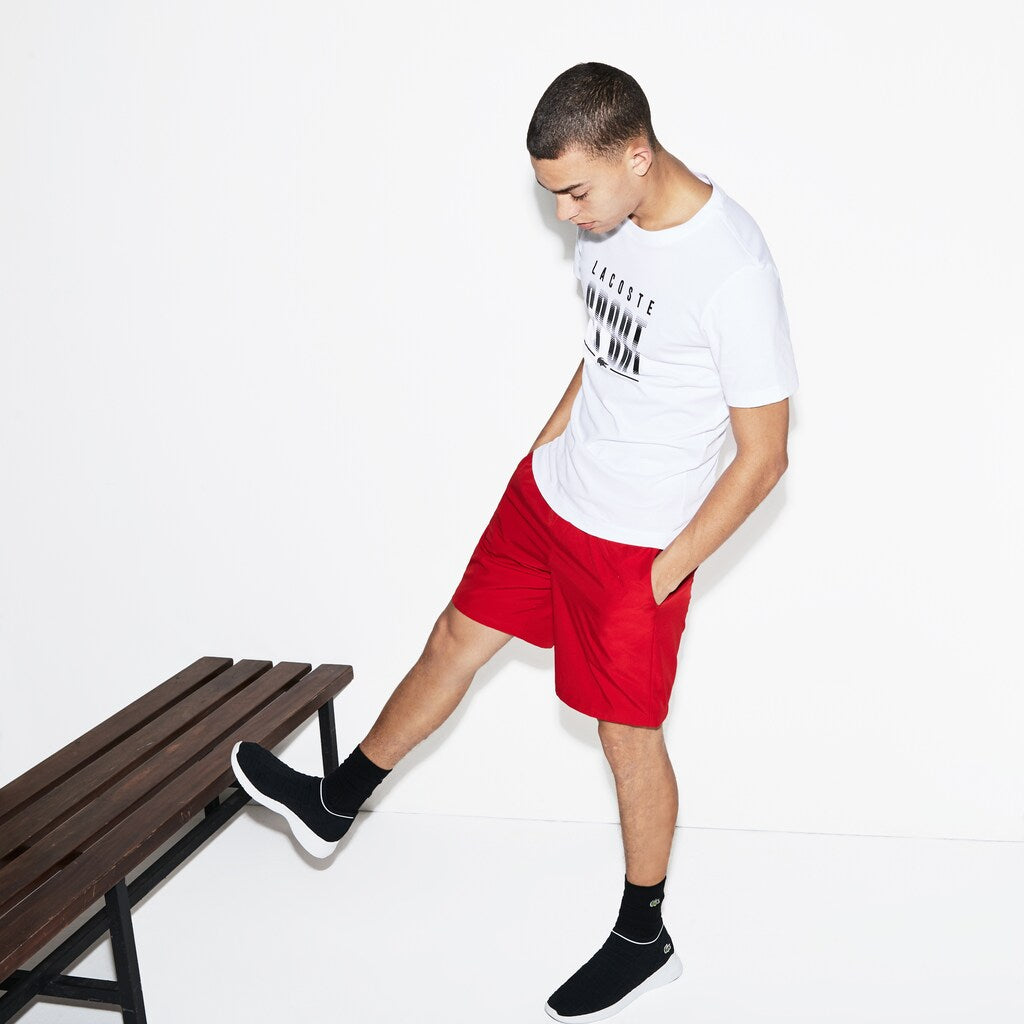 Mens   SPORT Crew Neck Jersey Tennis T-shirt | Lacoste White / Black • Au8