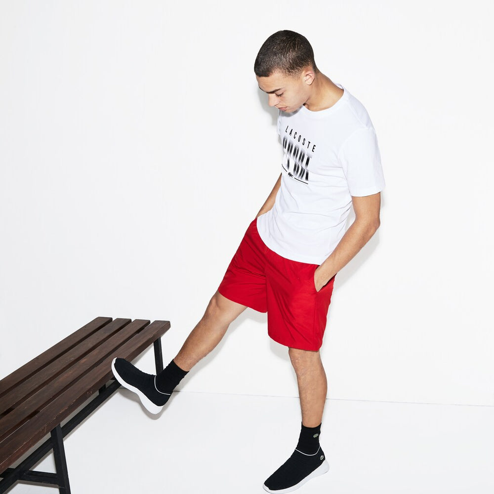 Mens   SPORT Crew Neck Jersey Tennis T-shirt | Lacoste White / Black • Au8