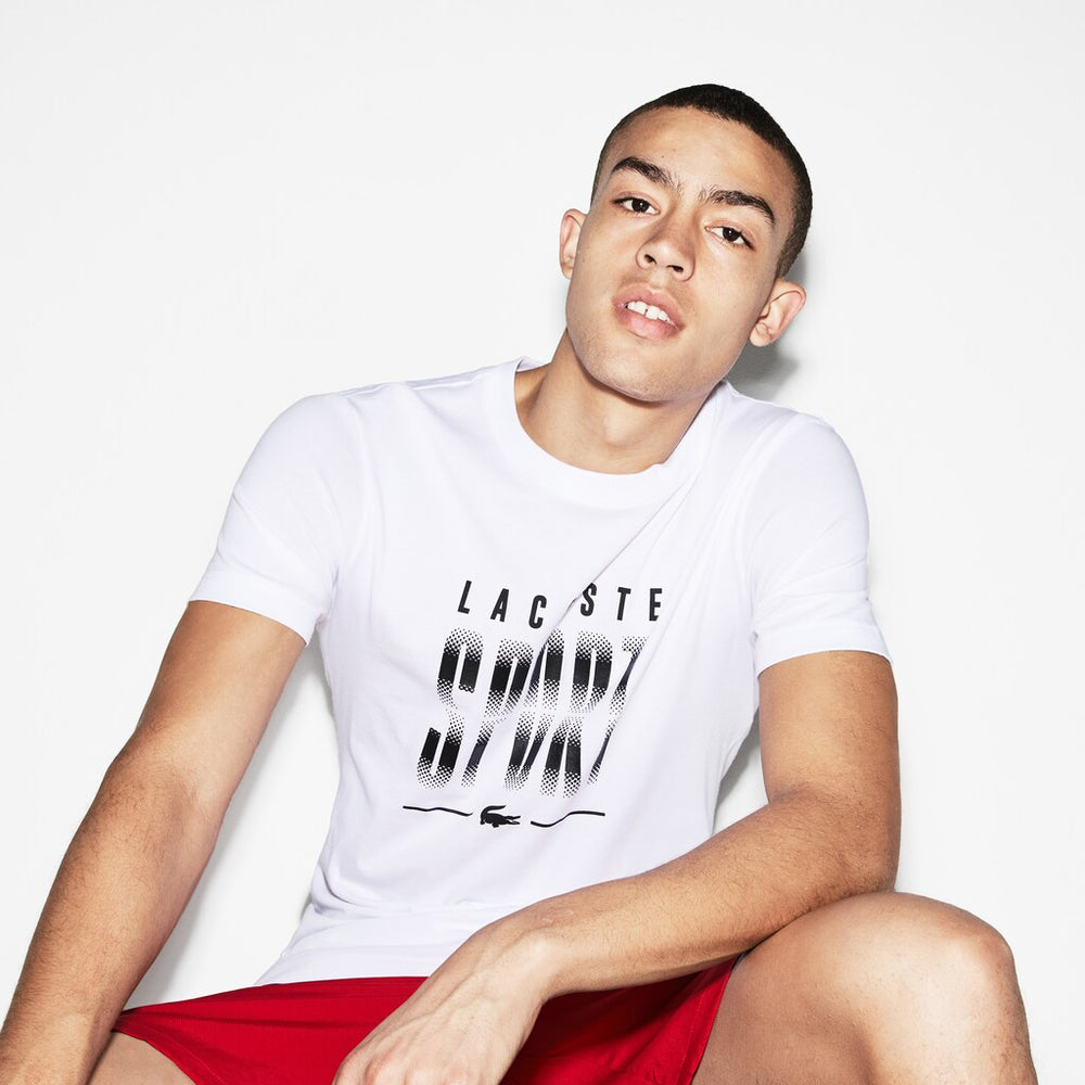 Mens   SPORT Crew Neck Jersey Tennis T-shirt | Lacoste White / Black • Au8