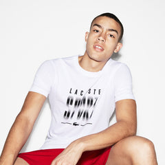Mens   SPORT Crew Neck Jersey Tennis T-shirt | Lacoste White / Black • Au8