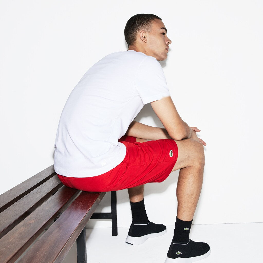 Mens   SPORT Crew Neck Jersey Tennis T-shirt | Lacoste White / Black • Au8