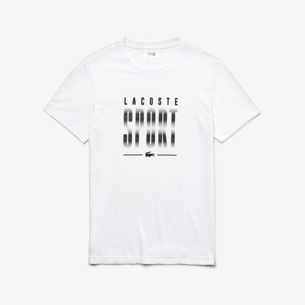 Mens   SPORT Crew Neck Jersey Tennis T-shirt | Lacoste White / Black • Au8