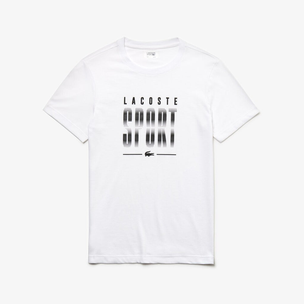 Mens   SPORT Crew Neck Jersey Tennis T-shirt | Lacoste White / Black • Au8
