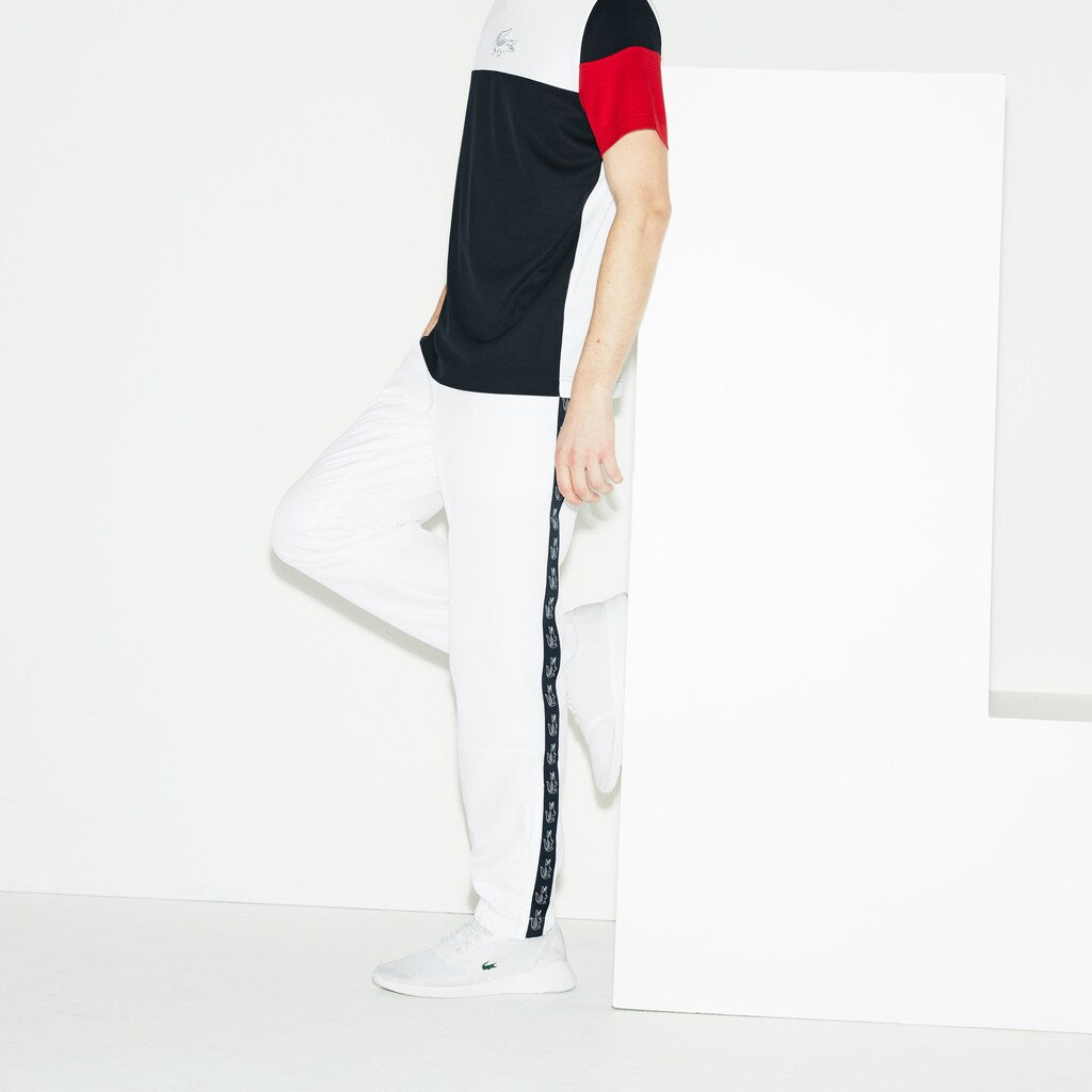 Mens   SPORT Band Tennis Sweatpants | Lacoste White / Navy Blue • 522