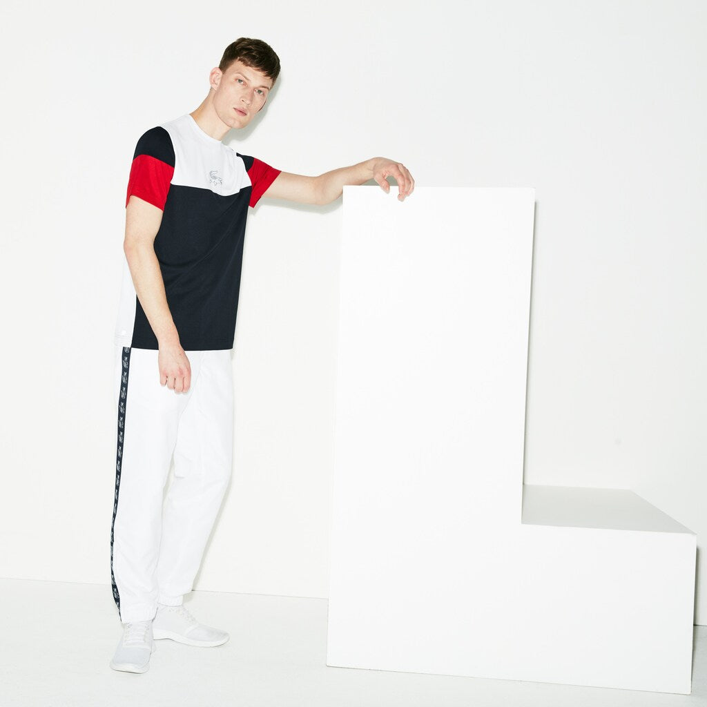 Mens   SPORT Band Tennis Sweatpants | Lacoste White / Navy Blue • 522