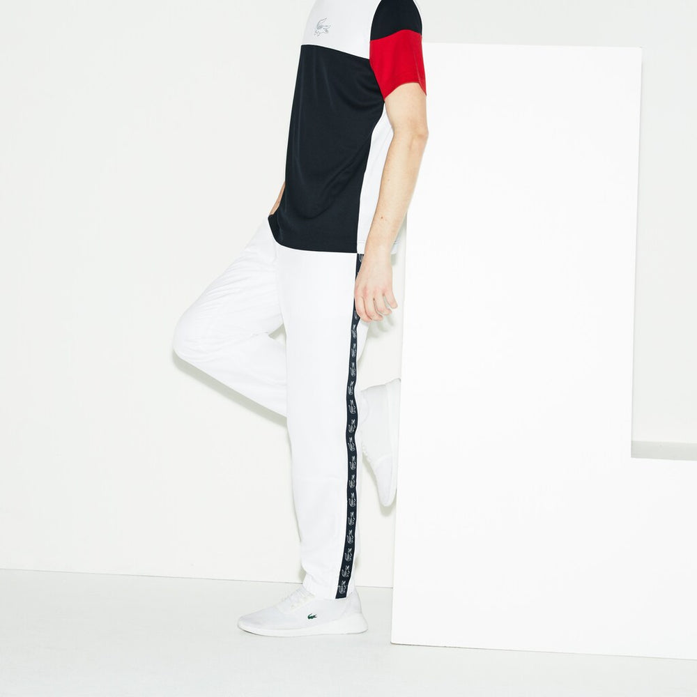 Mens   SPORT Band Tennis Sweatpants | Lacoste White / Navy Blue • 522