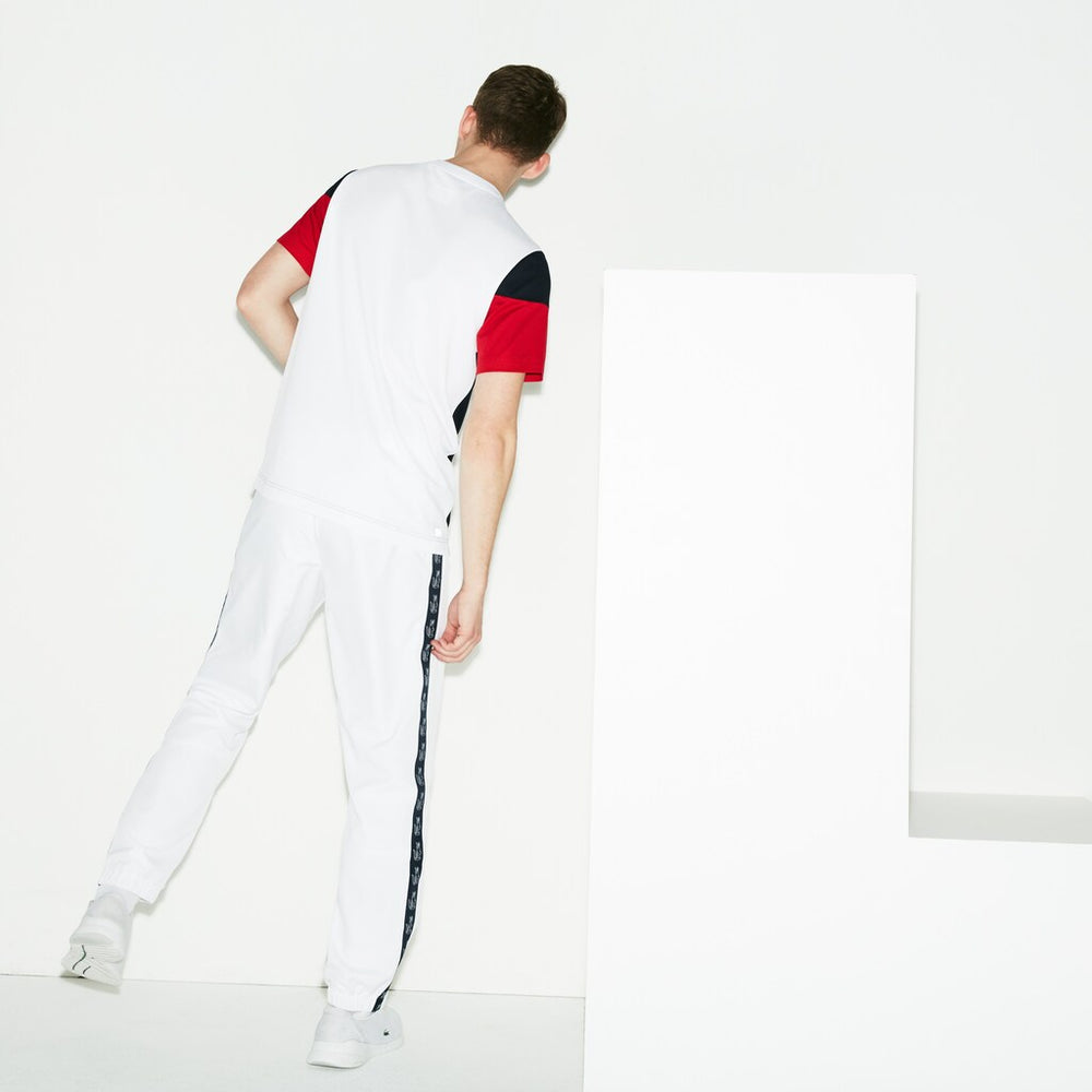 Mens   SPORT Band Tennis Sweatpants | Lacoste White / Navy Blue • 522