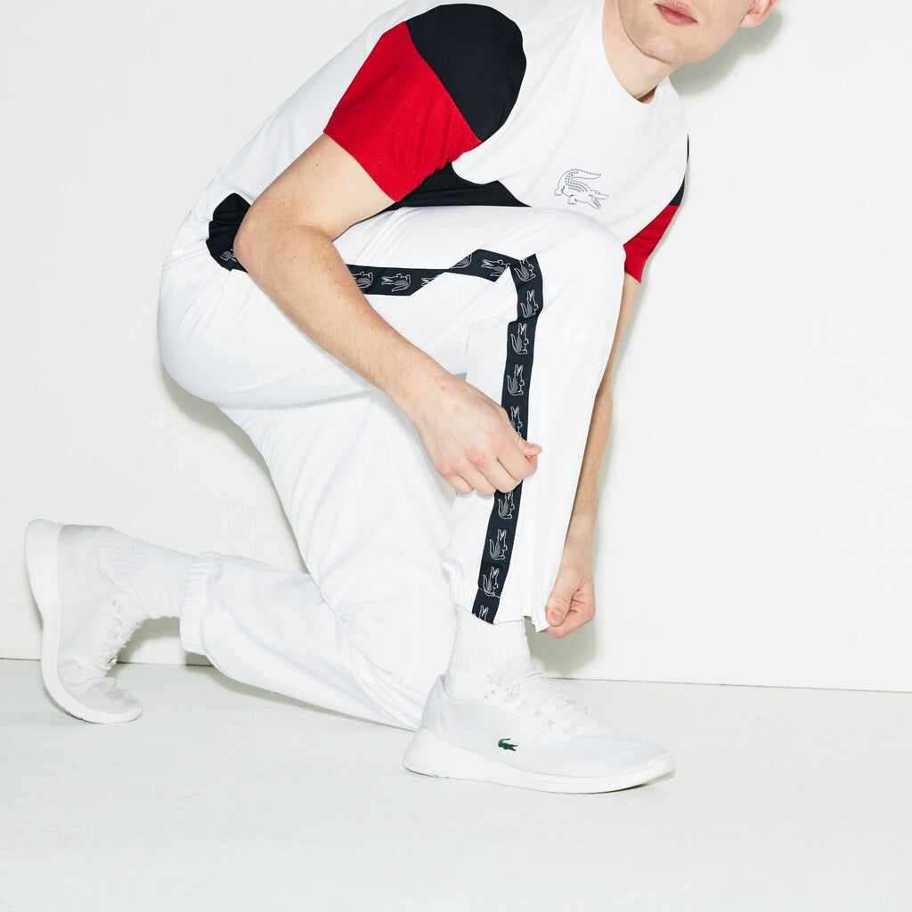Mens   SPORT Band Tennis Sweatpants | Lacoste White / Navy Blue • 522