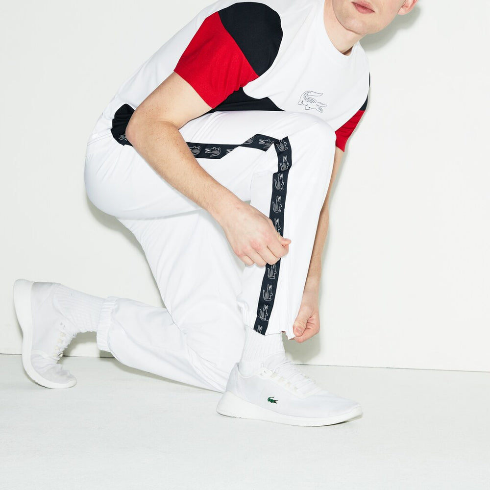 Mens   SPORT Band Tennis Sweatpants | Lacoste White / Navy Blue • 522