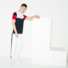 Mens   SPORT Band Tennis Sweatpants | Lacoste White / Navy Blue • 522