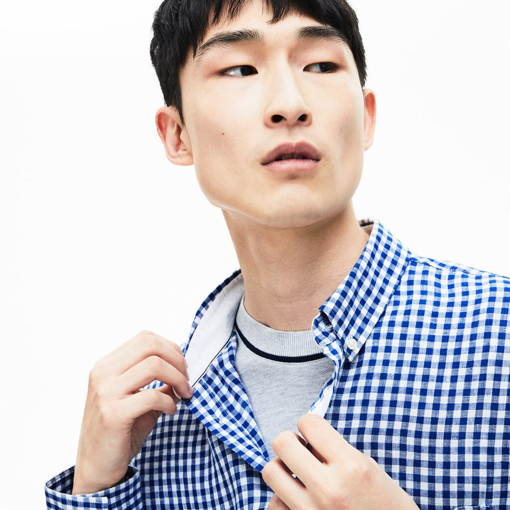 Mens   Regular Fit Linen Shirt | Lacoste Navy Blue • X0U