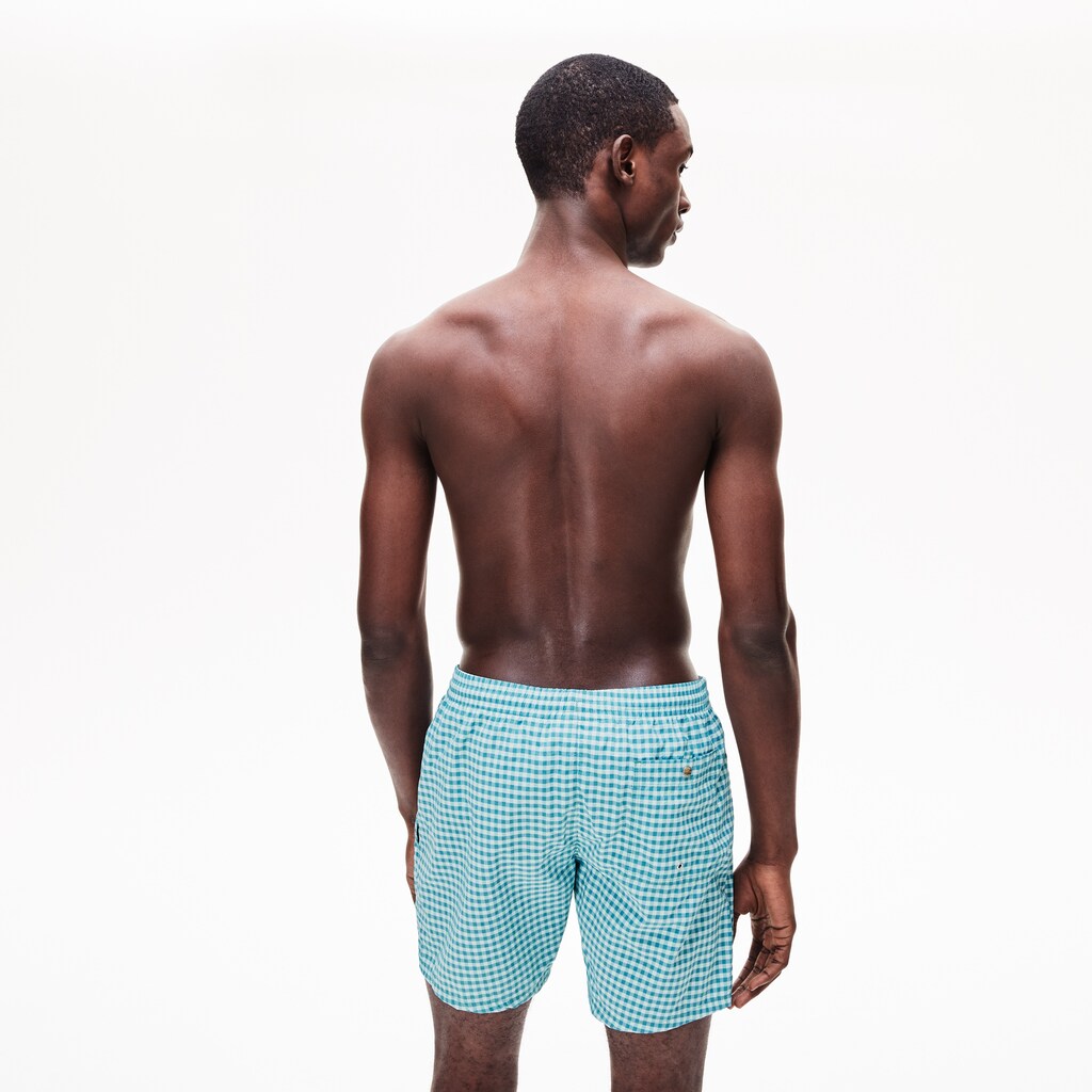 Mens   Striped Seersucker Swim Trunks | Lacoste White / Blue • 7Jq