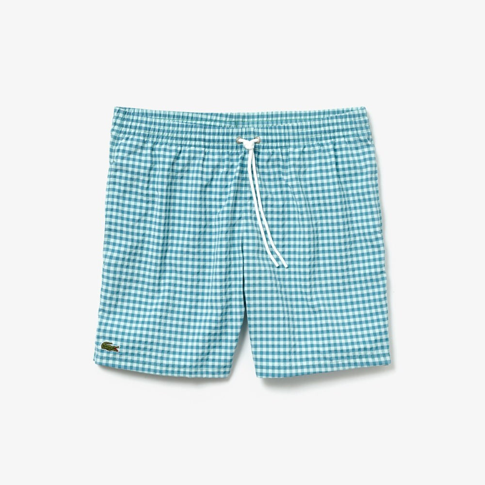 Mens   Striped Seersucker Swim Trunks | Lacoste White / Blue • 7Jq