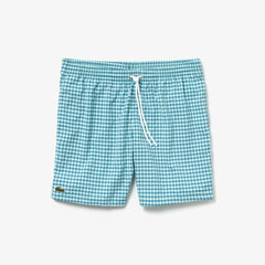 Mens   Striped Seersucker Swim Trunks | Lacoste White / Blue • 7Jq