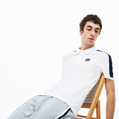 Mens   Slim Fit Cotton Mini Piqué Polo | Lacoste White / Navy Blue • 522