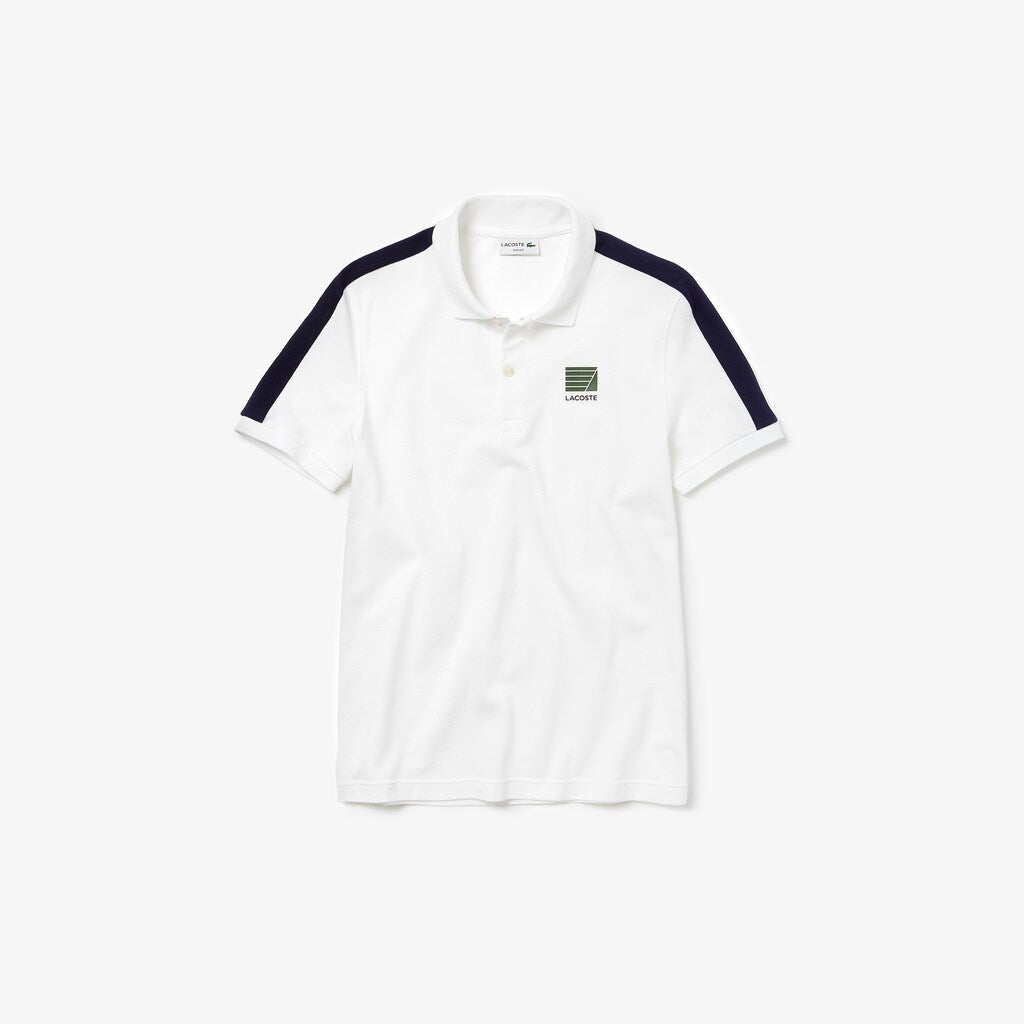 Mens   Slim Fit Cotton Mini Piqué Polo | Lacoste White / Navy Blue • 522