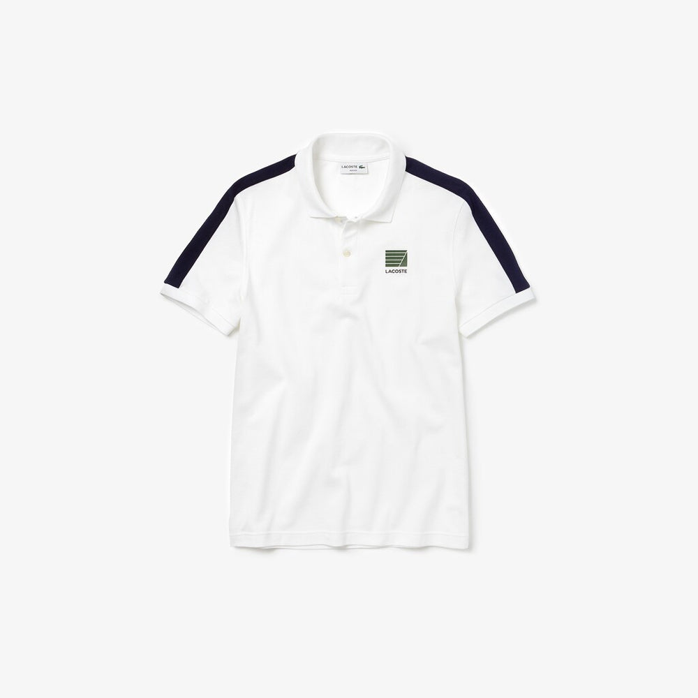 Mens   Slim Fit Cotton Mini Piqué Polo | Lacoste White / Navy Blue • 522