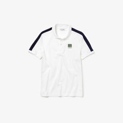Mens   Slim Fit Cotton Mini Piqué Polo | Lacoste White / Navy Blue • 522