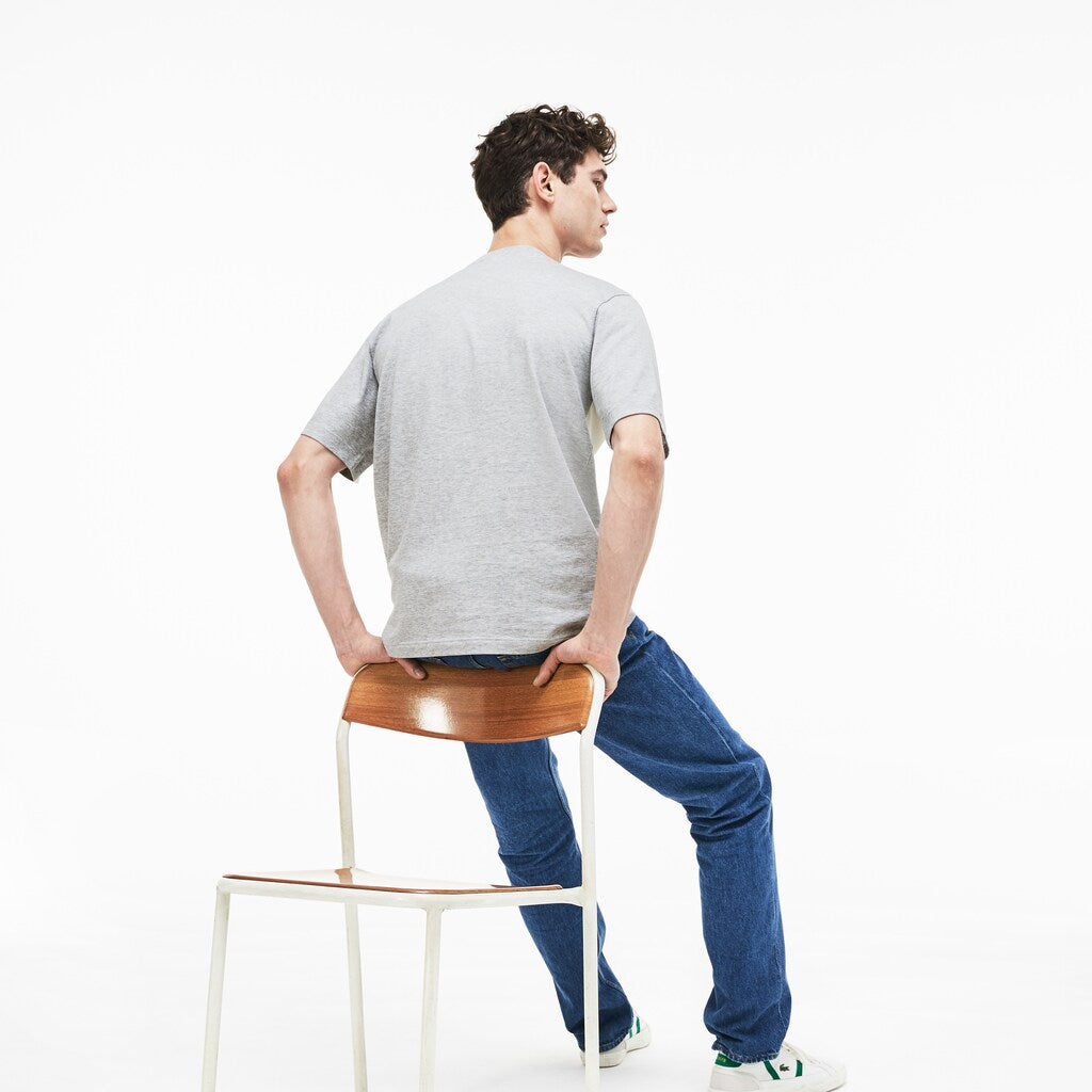 Mens   Crew Neck Cotton T-shirt | Lacoste Grey Chine • Cca