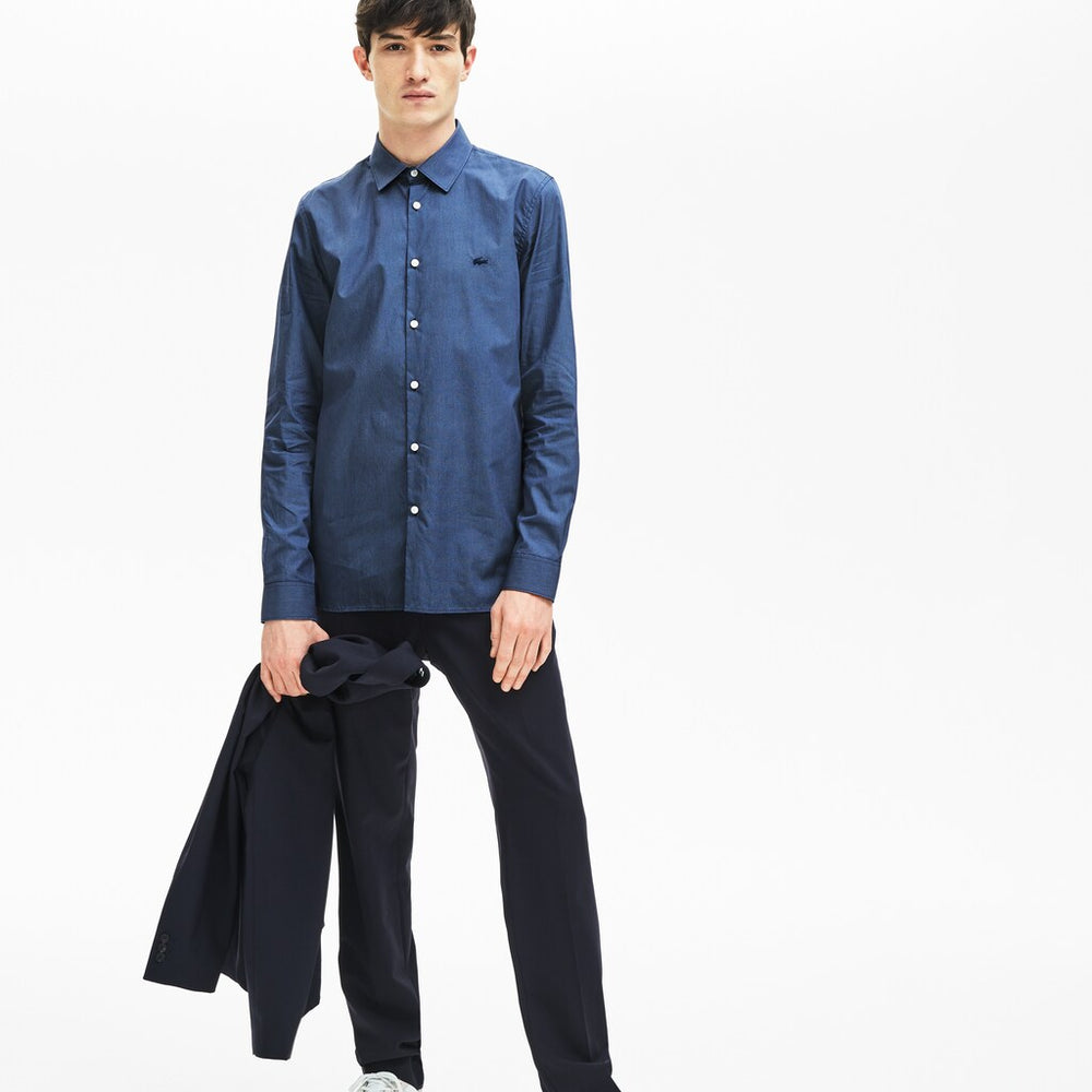 Mens   Slim Fit Cotton Poplin Shirt | Lacoste Navy Blue • 166