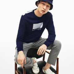 Mens   Crew Neck Cotton T-shirt | Lacoste Navy Blue / White • 525