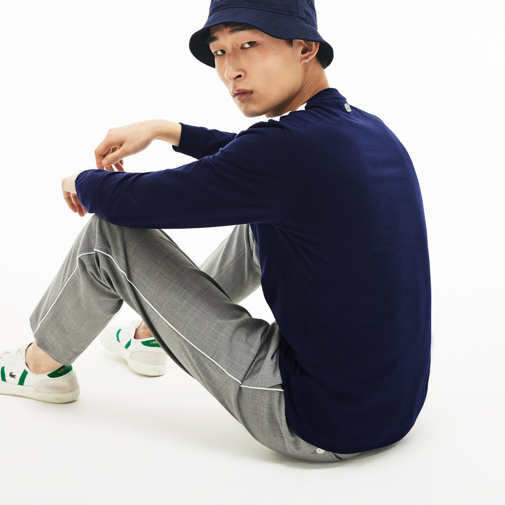 Mens   Crew Neck Cotton T-shirt | Lacoste Navy Blue / White • 525